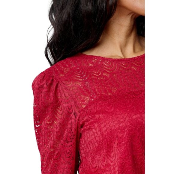 NWT Womens Size XXS Gibson Look Ruby Red Scallop Lace Tiered Mini Dress NEW - Picture 2 of 5